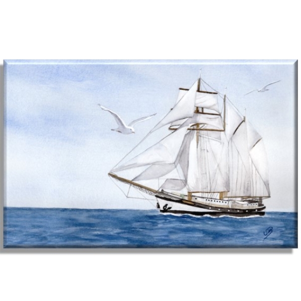 Leinwand 40 x 30 cm Keilrahmen Canvas-Leinen Aquarell Maritim Kunst Druck Kunstdruck Schiff Segelschiff Schulschiff